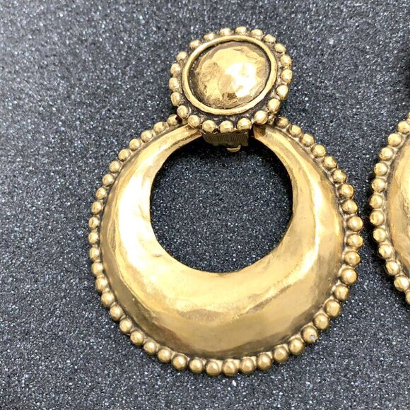 CHANEL Hoop 2 way Dangle Clip-On Earrings Gold Tone 25 Auth p1100 - Picture 10 of 11